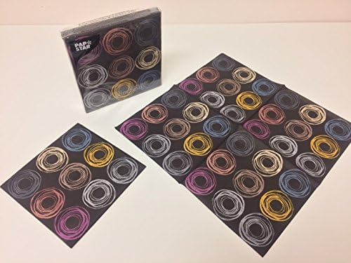 Paper Napkins, Pack of 20, "Circular funky design" 3-ply, 1/4-Fold, 13" x 13" Great for Parties &amp; all kind of events (Cirklar Svart)