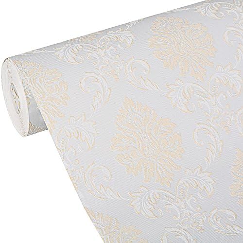 PaPafix Wallpaper European Vintage Luxury Damask Wall Paper PVC Embossed Textured Wallpaper Roll for Home Design and Room Decoration (Blue)