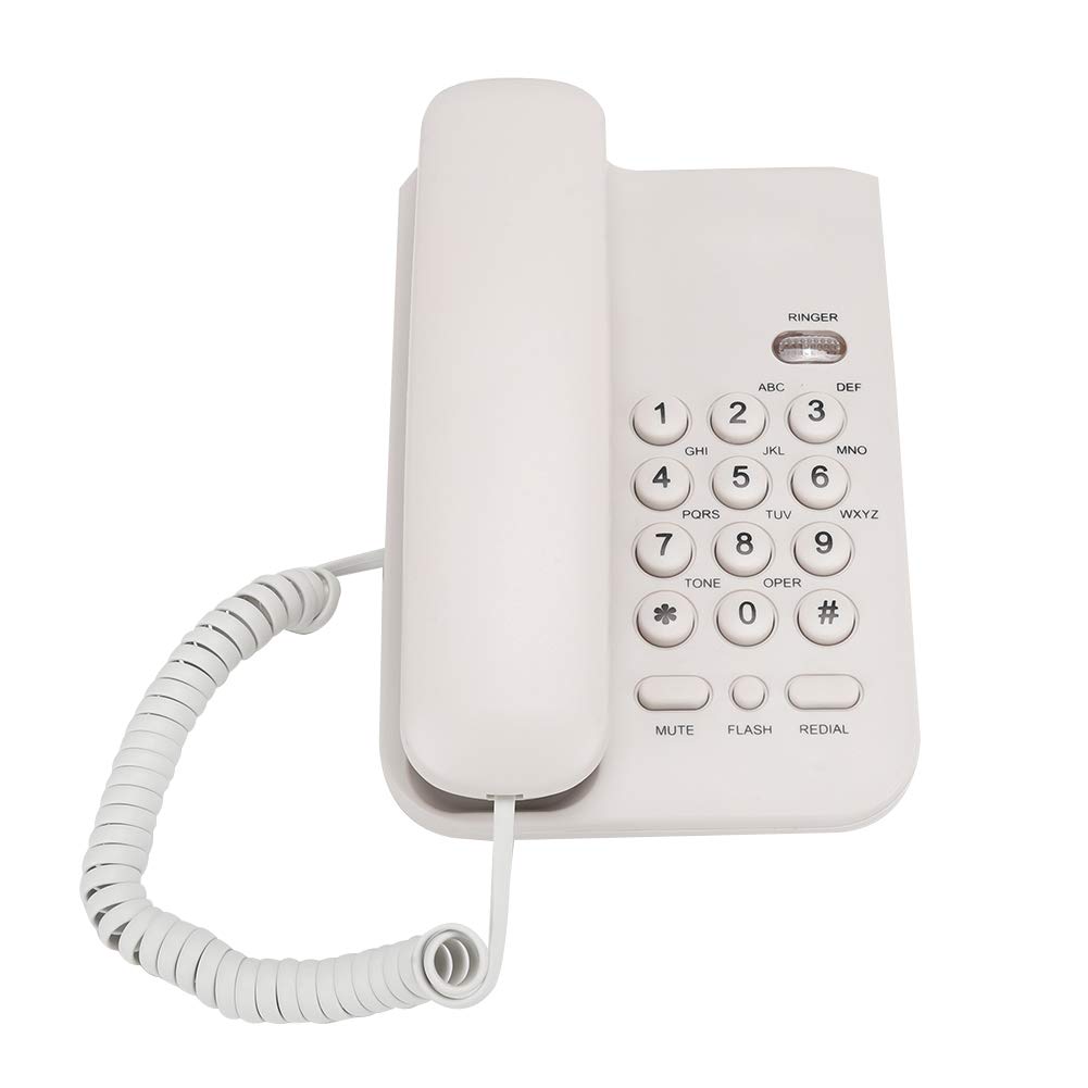 Desktop Corded Telephone, Landline Telephone, Basic Landline Phone for Hotel Home Office, Landline Phone with Loud Volume, Mute, Flash, Redial (White)