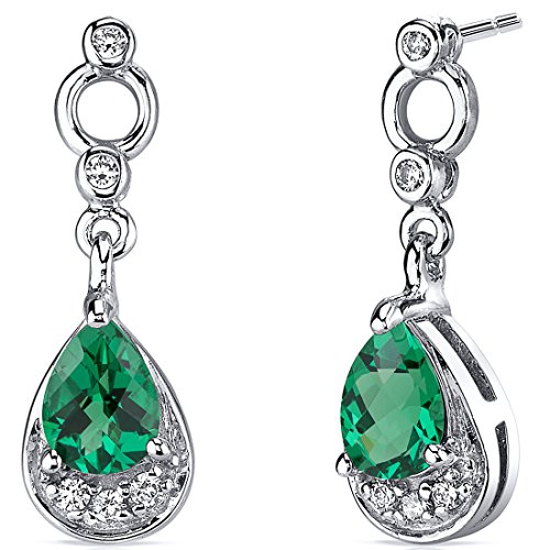 1.00 Carats Simulated Emerald Dangle Earrings in Sterling Silver