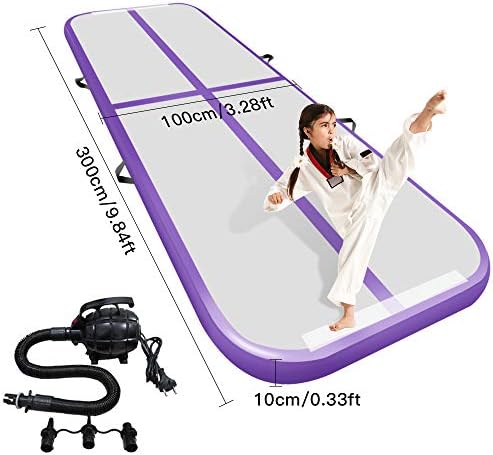 Airacker 9.84ft/13.13ft/16.4ft/19.69ft/23ft/26ft/29ft/33ft/36.ft/39ft Air Track, Tumbling Mat, Inflatable Gymnastics Airtrack Mat, Air Floor Mat with Electric Air Pump