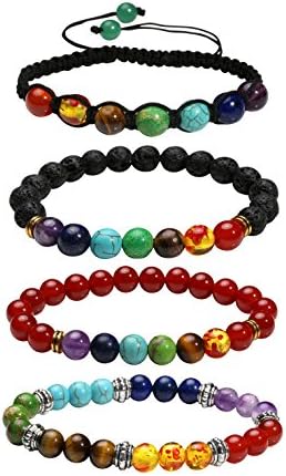 JUSNOVA 8mm Lava Rock 7 Chakras Beads Bracelet for Women Men Natural Healing Energy Stone Yoga Bracelet Elastic