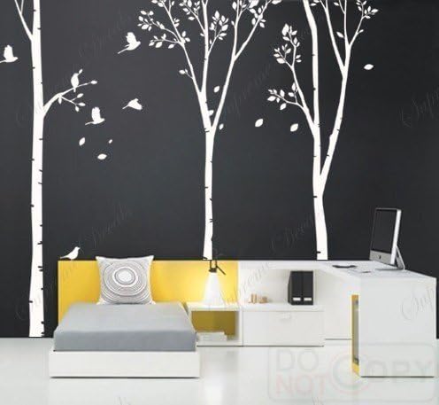 PopDecals Custom Three Big Birch Trees - Beautiful Tree Wall Decals for Kids Rooms Teen Girls Boys Wallpaper Murals Sticker Wall Stickers Nursery Decor Nursery Decals