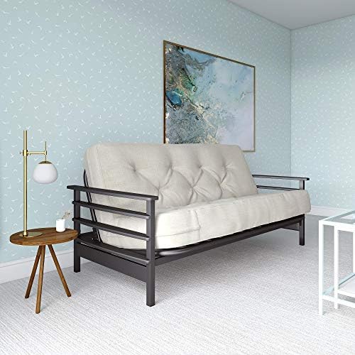 DHP Richmond Espresso Wood Arm Futon with 8” Coil Futon Mattress in Tan