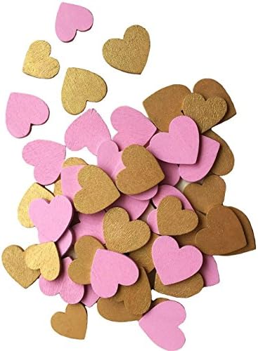 SL crafts Laser Cut Wooden Hearts Blank Wood Heart pcs for Wooden Wedding Heart Drop Box or Wedding Table Decoration (pink gold heart)