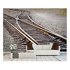 Mainline Railroad Track Switch - Removable Wall Mural | Self-Adhesive Large Wallpaper - 66x96 inches