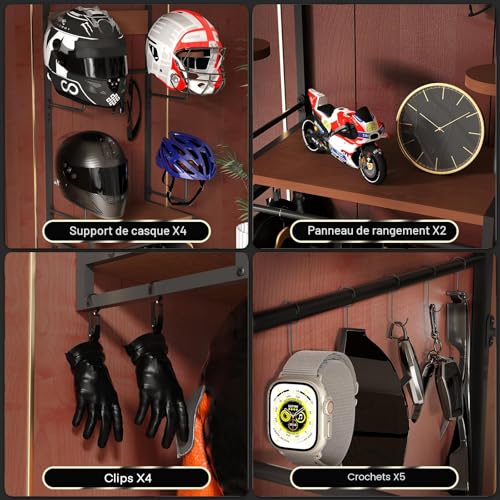GHWMYD Wall Mounted Motorcycle Helmet Holder, Retro Motorcycle Helmet Mount for Hanging 4 Motorcycle Caps and Jacket to the Wall, Motorcycle Storage Accessories, Wall Mount for Tactical Vest