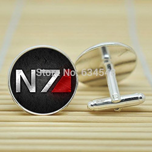Pretty Lee Mass Effect N7 Alliance In Silver Cufflinks Glass Cabochon Cufflinks C3081