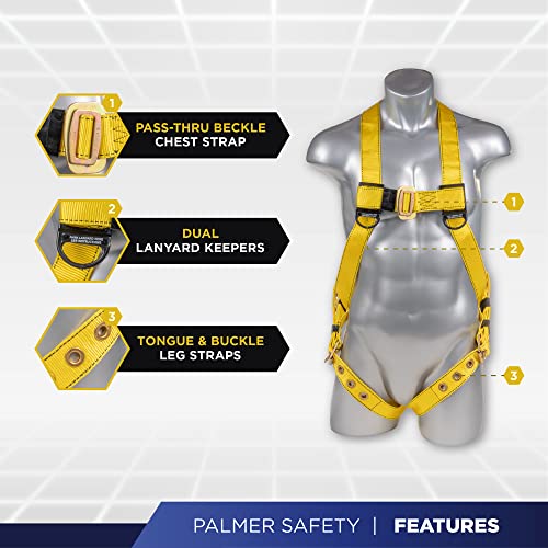 Palmer Safety Full Body Harness 3pt Adjustment, Dorsal DRing, Fall