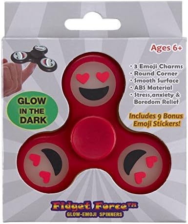 Fidget Force - Heart Eyes Emoji Glow in the Dark Spinner - Keeps Fidgety Hands at Play - ADHD, Anxiety, Autism &amp; Stress Reducer - Hand Spinner &amp; Fidget Spinner Toys for Adult - 9 Free Emoji Stickers