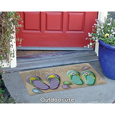 Toland Home Garden 800174 Welcome Flip Flop Summer Door Mat 18x30 Inch Beach Outdoor Doormat for Entryway Indoor… 51arHo4EibL