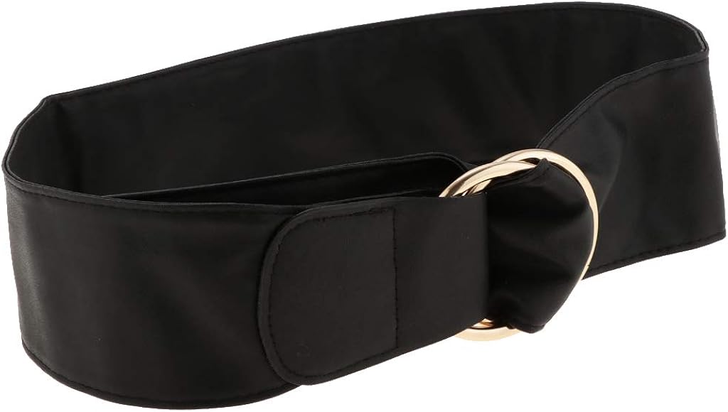 Damen Taillengürtel Schwarz - Breiter Gürtel Mit Goldschnalle