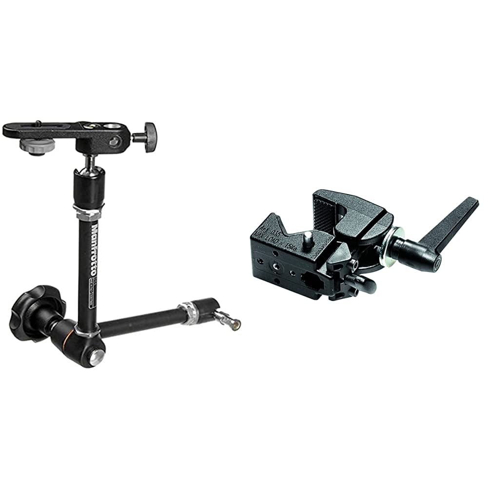 Manfrotto Variable Friction Arm with Bracket, Black & Super Clamp without Stud, Black