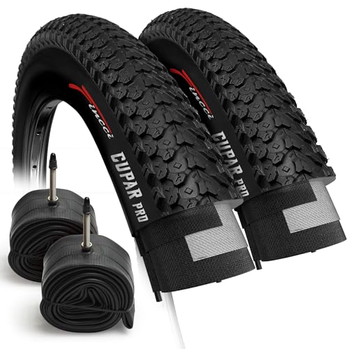 Fincci MTB Tyres 26 x 2.1 Inches 57-559 Pair Folding Bike Tyres 26 with 2 x Air Cameras Presta Valve for Mountain Bike, Racing Bike, Electric Bicycle – Pack of 2