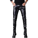 Idopy Men`s Rock Steampunk Lace Up PU Leather Pants Slim Fit