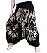 Loong Cha's Women Tie Dye Pants Baggy Aladdin Hippy Harem Adjustable Waist (Black)