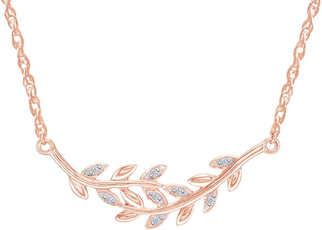 Samaira JewelryDainty Vines Back Pendant for Women Roud Natural Diamond Accent Horizontal Bypass Curve leafe Backdrop Necklace For Her in 14K Gold Plated Sterling Silver (0.04 Cttw, I-J Color, I2-I3 Clarity)