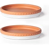 YBX 8-inch Plant Saucer Premium Terracotta Saucer Round Ceramic Plant Trays, Pack of 2 (White/Terracotta)