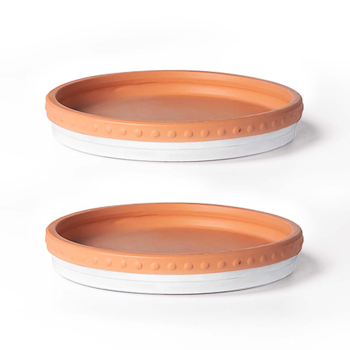 Photo 1 of YBX 8-inch Plant Saucer Premium Terracotta Saucer Round Ceramic Plant Trays, Pack of 2 (White/Terracotta)