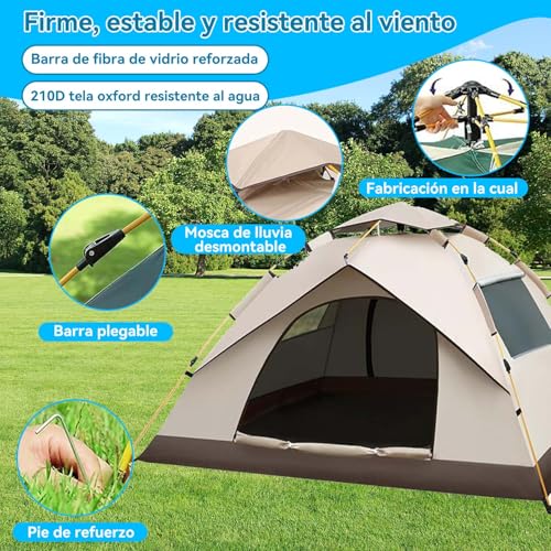 Casa de Campaña para 4 Personas,Tienda de Campaña,Casa de Acampar,Carpa Totalmente automática,Casa de campaña Impermeable Portátil,2 Puertas 2 Ventanas,Cuerda a Prueba de Viento y Bolsa Transporte