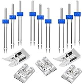 9 Pcs Double Needle Twin Needles for Sewing Machine with 3 Pcs Groove Pintuck & 2 Pcs Universal General Purpose Zig Zag Presser Foot (Needles Size 2.0/90 3.0/90 4.0/90)