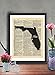 Florida State Vintage Map Vintage Dictionary Print 8x10 inch Home Vintage Art Abstract Prints Wall Art for Home Decor Wall Decorations For Living Room Bedroom Office Ready-to-Frame Home