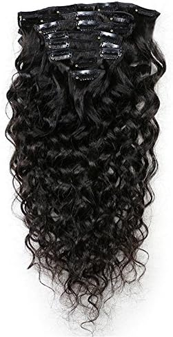 MSKAY Wavy Clip In Human Hair Extensions 8 Pieces Thick Full Head 100% Virgin Brazilian Natural Body Wave Remy Hair Natural Black 120G