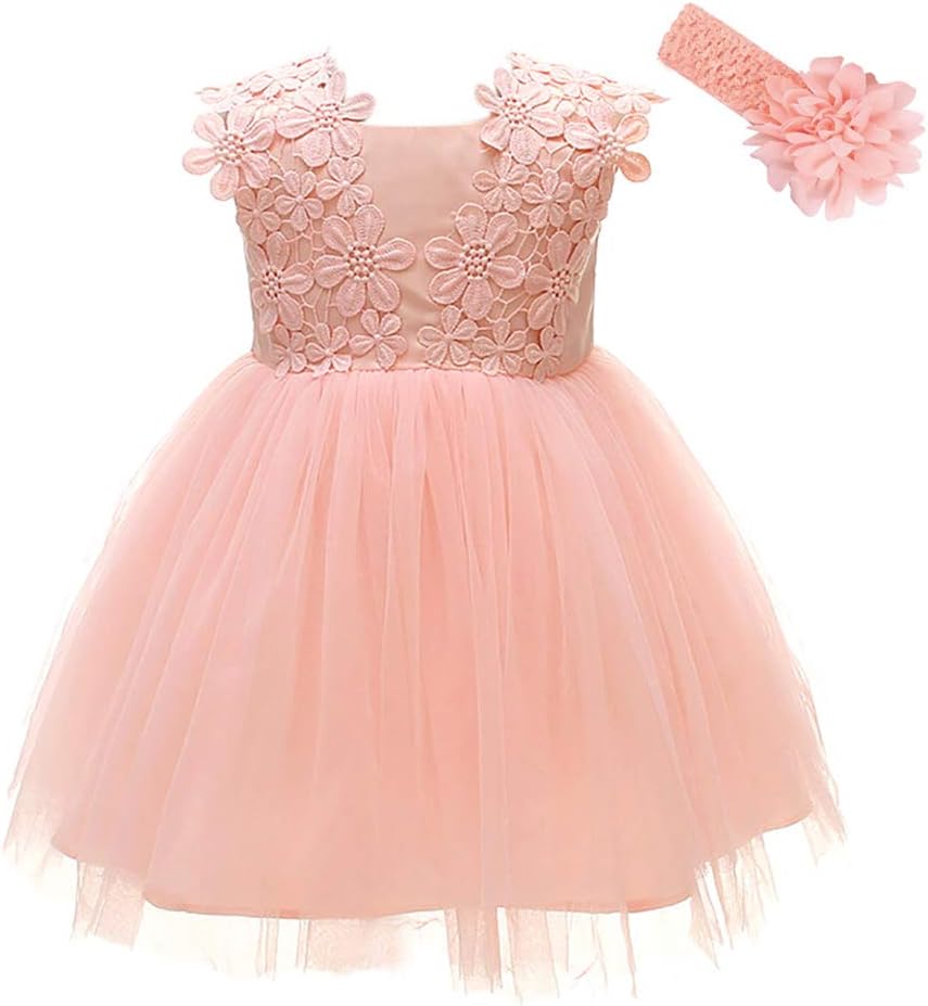 Baby Girl Dress Formal Flower Toddler Baptism Christening Tutu Dress for Party Wedding Birthday 0-24 Months