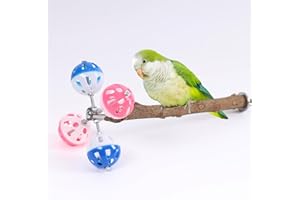 WEVONIGU Pepper Wood Bird Perch Toy with Rotating Balls,Bird Stand Toy for Parakeet, Natural Wood Stand Perch Toy for Metal Cage, Fun Toy for Parrots Cockatiels Budgies Budgerigars Parrotlets Lovebirds Ringne