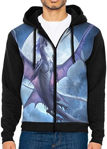 Flying XIE Men's Purple Moon Dragon Print Full-zip Zipper Hoodie Hooded Sweatshirt Long Sleeve Coat - With Pockets