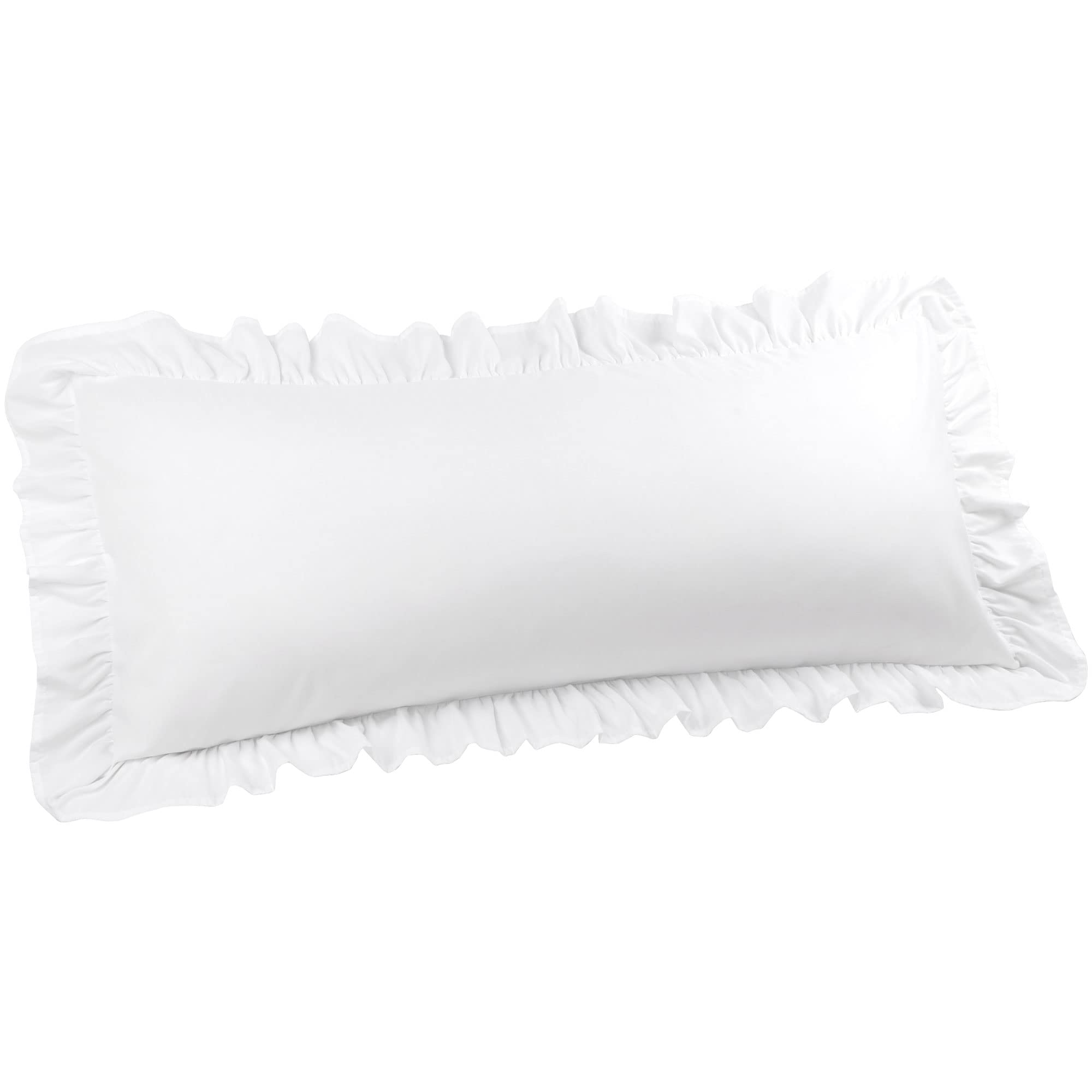 PiccoCasa Soft Microfiber Plain Bolster Pillowcase with Decorative Ruffle and Envelope Closure Full Body Pillow Case Cover White 20"x48" (4ft)