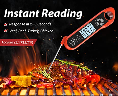 Bauihr Termómetro Digital de Carne Cocina, Termometro Cocina de Doble Sonda，Termómetro para Cocina Impermeable con retroiluminación LED y alarma, para cocinar, horno, grill