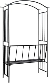 Tidyard Rosenbogen mit Bank Witterungsbeständig Rankgitter Rosensäule Spalier Pergola Gartenbogen Torbogen Schwarz 114×45×205 cm Eisen