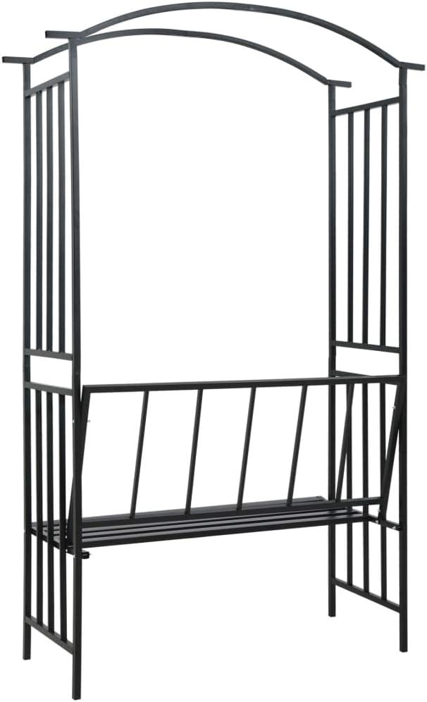 Tidyard Rosenbogen mit Bank Witterungsbeständig Rankgitter Rosensäule Spalier Pergola Gartenbogen Torbogen Schwarz 114×45×205 cm Eisen