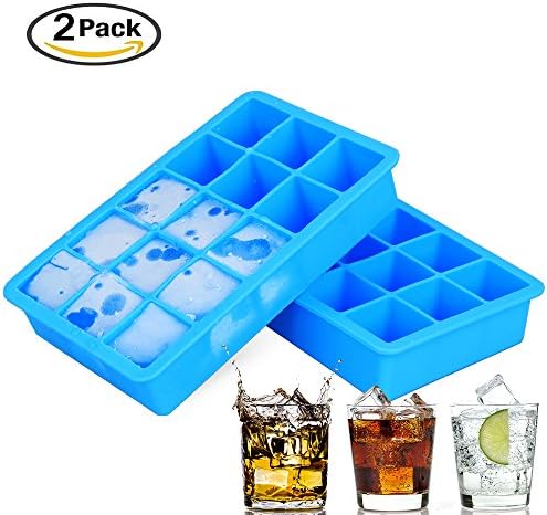 Silicone Ice 15-Cube Square Trays Set DayBuy 2 Pack Ice Cube Molds Maker, Reusable And BPA Free Safe For Cold Drink Ice Candy Cake Chocolate Jelly Pudding Biscuits Ice cubes (Blue)
