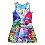 ZHBNN Trolls Comfy Loose Fit Pajamas Girls Printed Princess Dress (Blue,140/7-8Y)