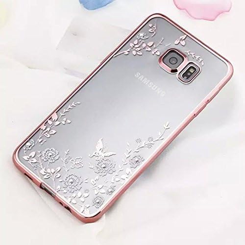 CJW Floral Crystal Bling Plating Rubber Cover for Samsung Galaxy S4 5 6 7 8 Note 4 5 iPhone 5 6 7 with Rhinestone Diamond and Detachable 360 Ring Stand (Rose Gold and White, Samsung Galaxy Note 8)