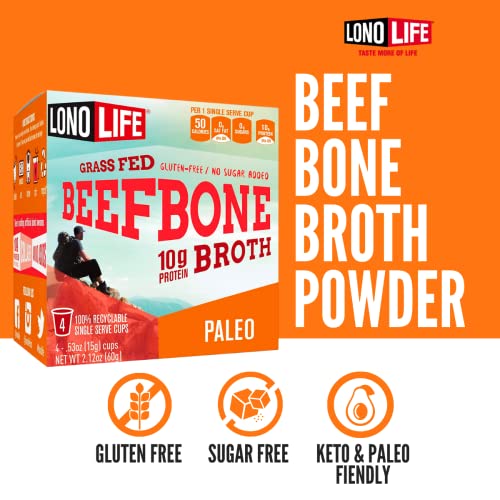 LonoLife Beef Bone Broth Single Serve Cups 10g Collagen Protein