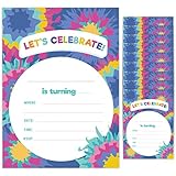 Tie Dye 2 Happy Birthday Invitations Invite Cards (10 Count) With Envelopes Boys Girls Kids Party (10ct)