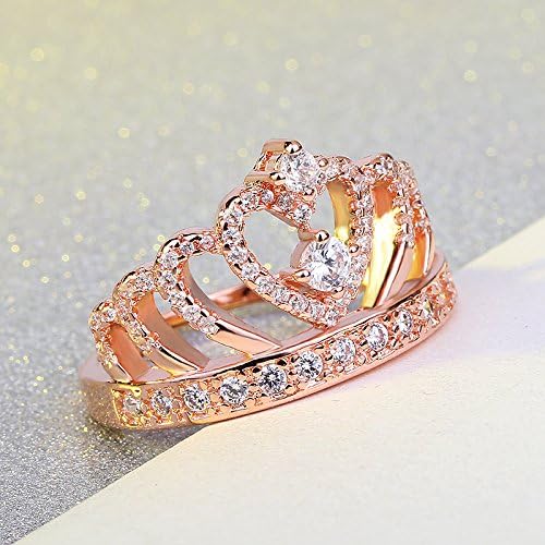 Rings Women 18K Rose Gold Plated AAA Cubic Zirconia Princess Crown Ring Girl Gift Wedding Engagement