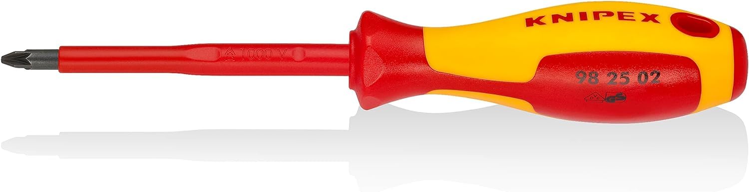 KNIPEX Screwdriver for Cross Recessed Screws Pozidriv Insulating Multi-Component Handle, VDE-Tested 212 mm, 98 25 02