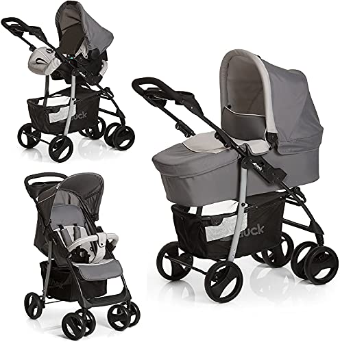Hauck Passeggino 3 in 1 Shopper SLX Trio Set - Fino a 25kg - Carrozzina per Neonati con Materasso - Passeggino con Ovetto Neonato, Pieghevole, Compatto, Reclinabile - Portabibite - Grigio