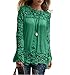 PHOTNO Fashion lace chiffon blouse long sleeve shirt women loose cotton tops t shirts S-XXXXXL (L, Green)
