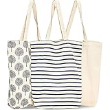 Juvale 3 Pack of Reusable Canvas Tote Bags for
