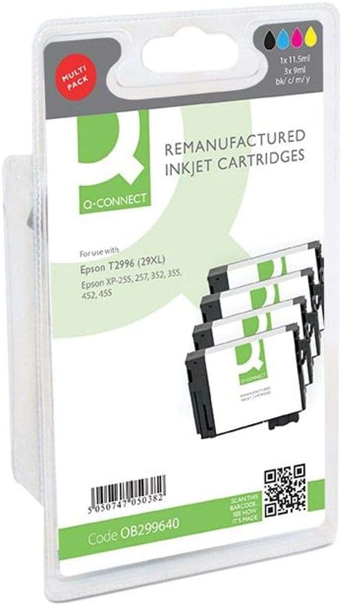 Q-Connect Remanufactured Inkjet cartridges Compatible with Epson Models, 11.5 ml Black/9 ml Tri-Colour, Black/Cyan/Magenta/Yellow