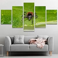 5 Panel Canvas Wall Art Insect on The Leaves Pictures Modern Artwork for Home Decorations Ready to Hang - 60