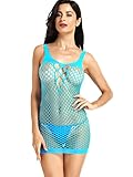 Amoretu Womens Straps Lingerie Hollow Out Mini Dress Stretchy Chemise Acid Blue