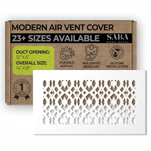 SABA Home Decor Air Vent Cover Grille - Acrylic Fiberglass 6 x 12 Duct Opening (8 x 14 Overall) White Finish Decorative Register Covers for Walls and Ceilings, Charlotte (6 x 12, White)