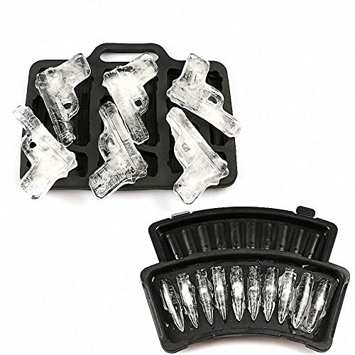 2-Pack Handgun and Bullet Ice Cube Trays Set - MoldFun Cool TPR Pistol and AK47 Bullet Maker Molds for Whiskey Cocktails Ice Cubes, Chocolates, Jello Shots