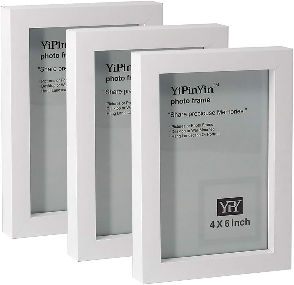 White 6x4'' Photo Frame Set of 3,Boxed Garllery Picture Frames 4x6'' 3Pack With Perspex Window for Tabletop or Wallmounted,Oxford Modern Thin Picture Frame 4 x 6 Inch